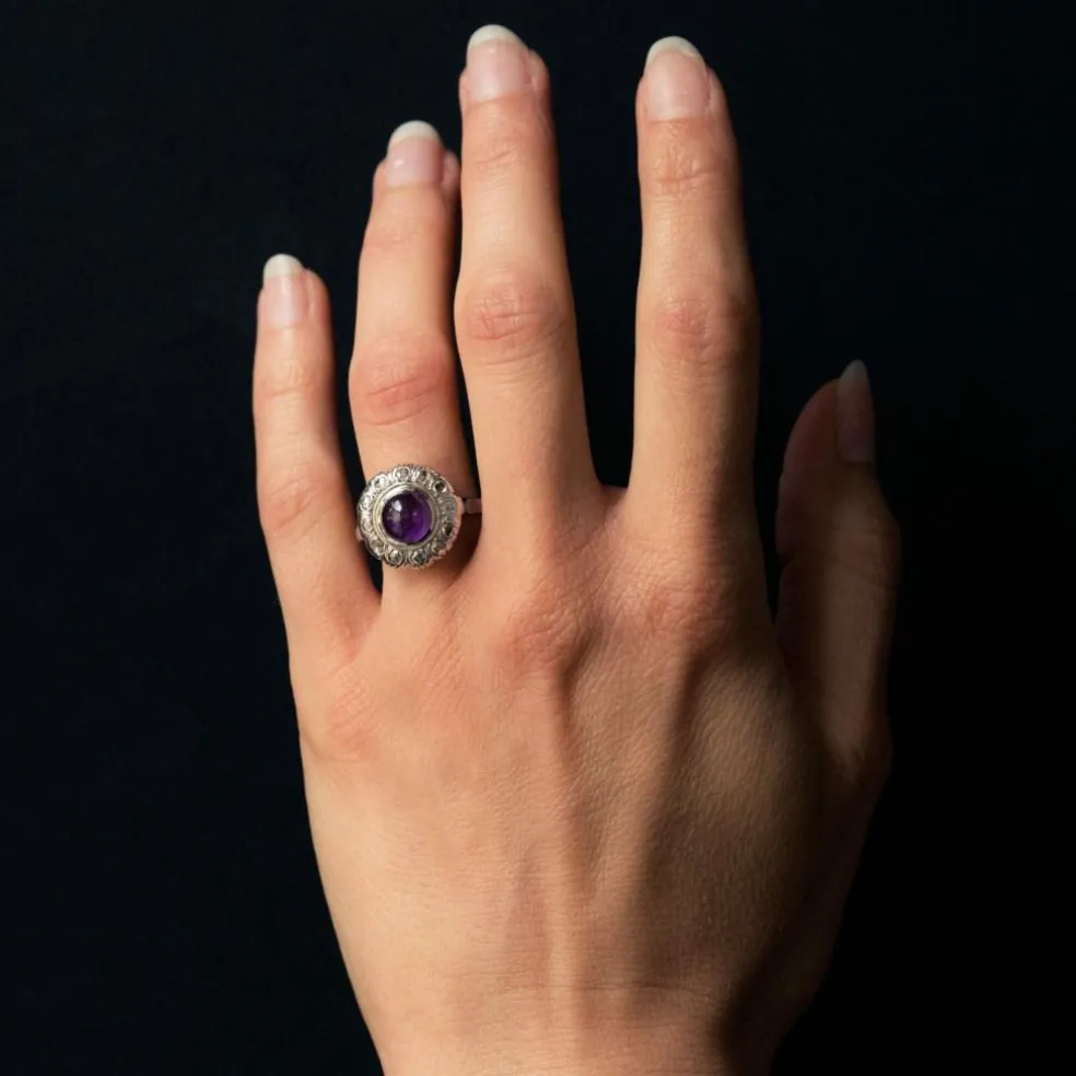 Bague améthyste diamants ancienne