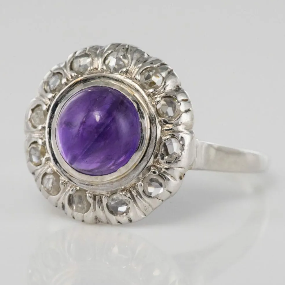 Bague améthyste diamants ancienne