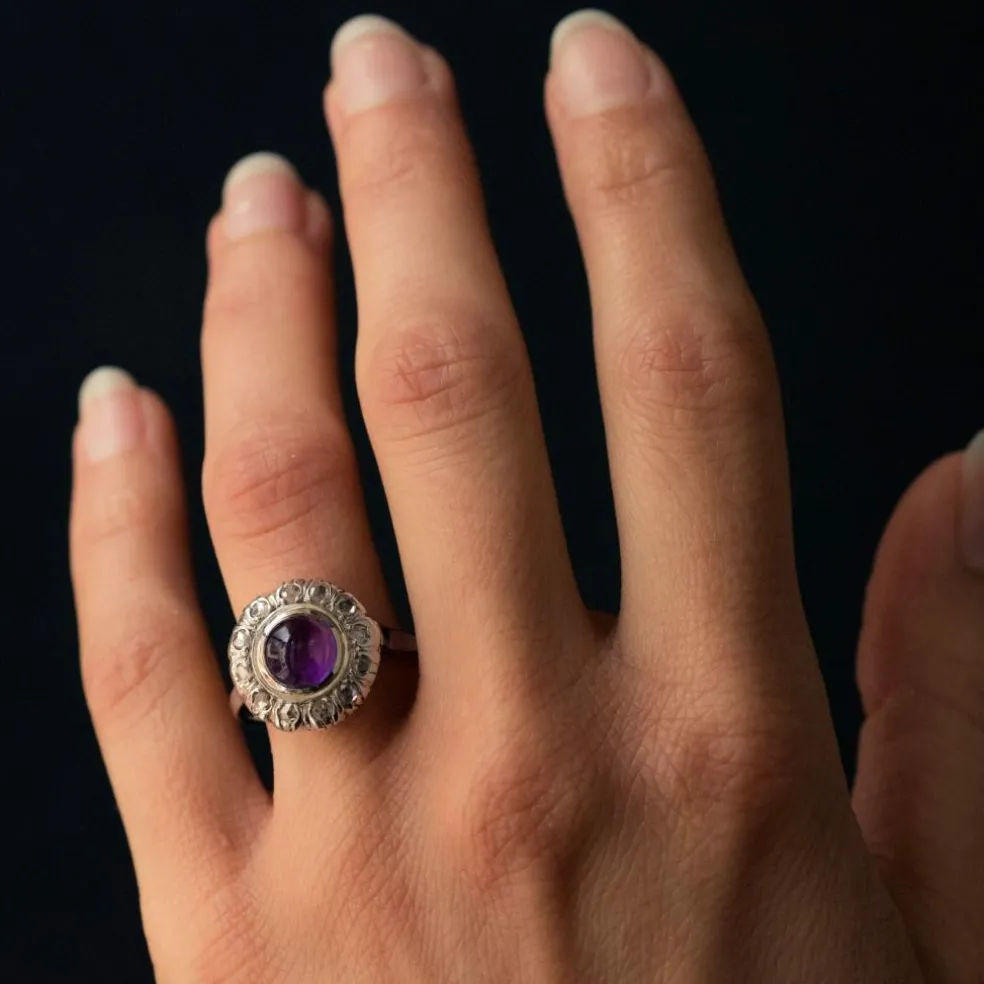 Bague améthyste diamants ancienne