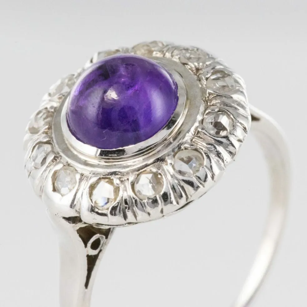 Bague améthyste diamants ancienne