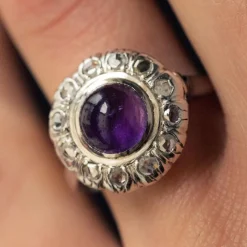 Bague améthyste diamants ancienne