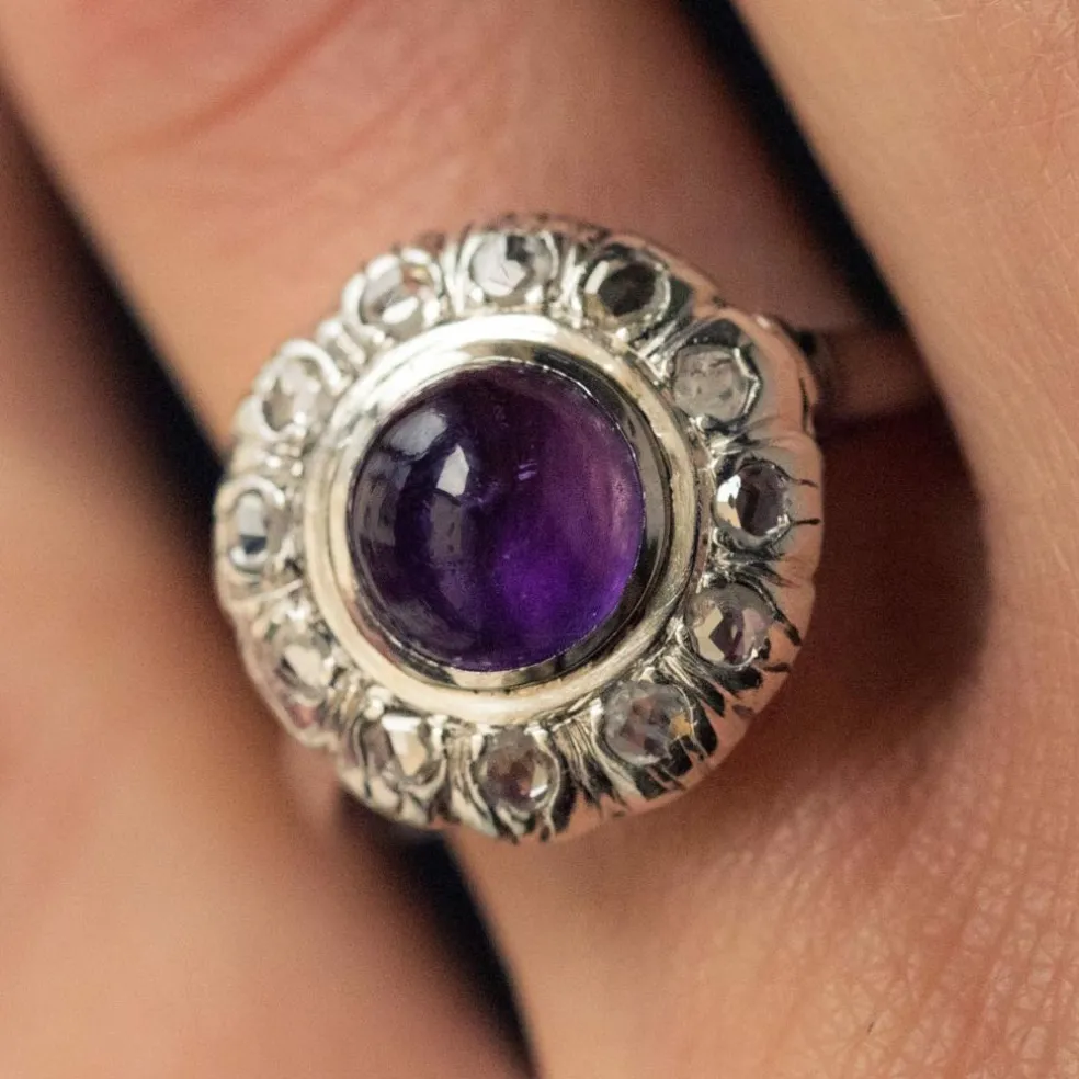 Bague améthyste diamants ancienne