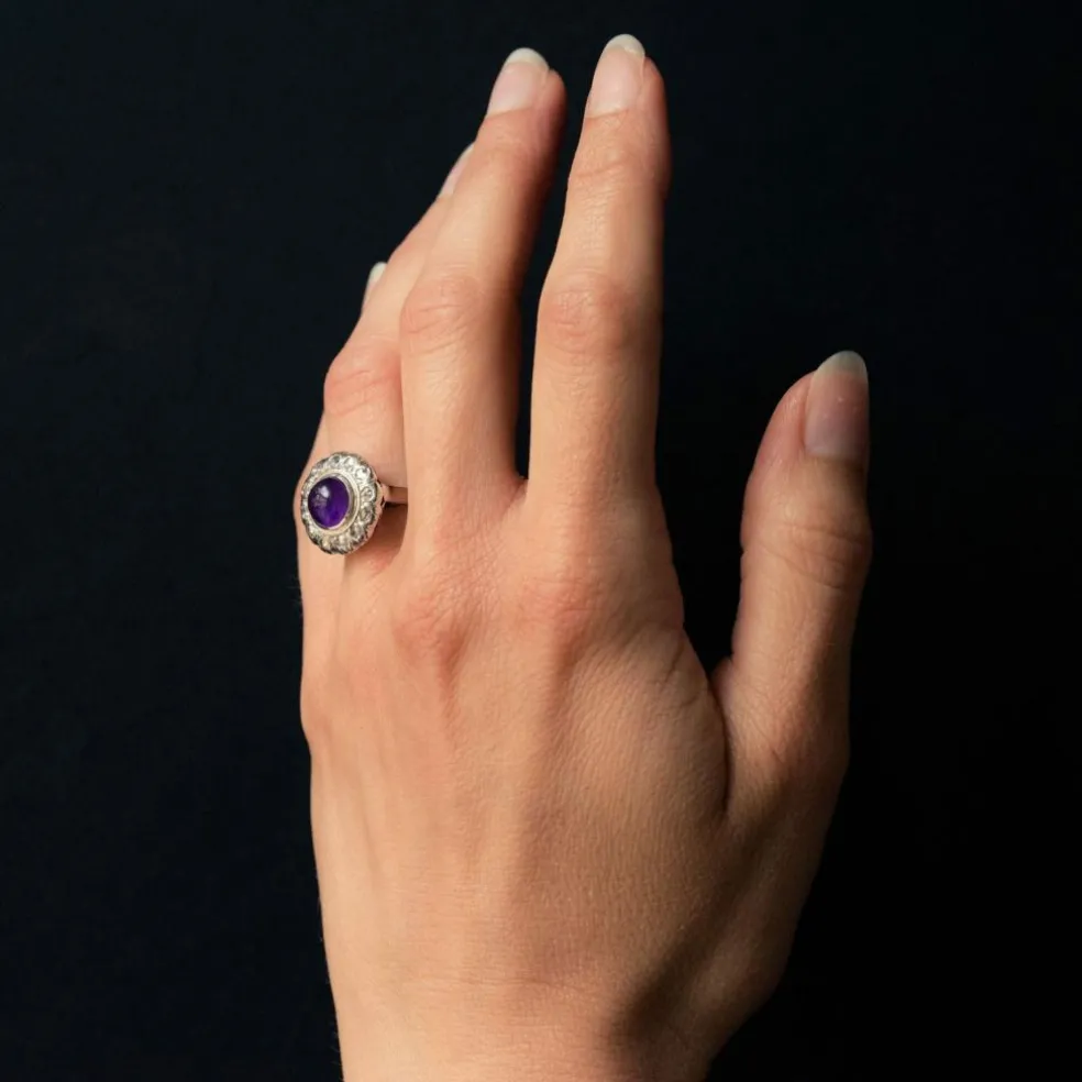 Bague améthyste diamants ancienne