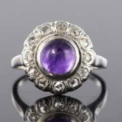 Bague améthyste diamants ancienne