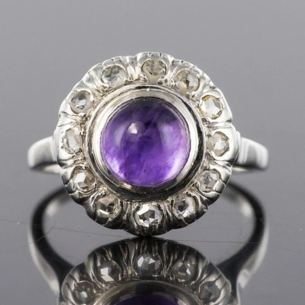 Bague améthyste diamants ancienne