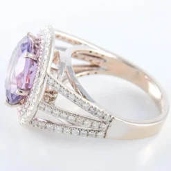 Bague Améthyste entourage Diamants blancs et roses