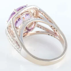 Bague Améthyste entourage Diamants blancs et roses