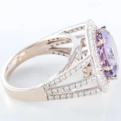 Bague Améthyste entourage Diamants blancs et roses