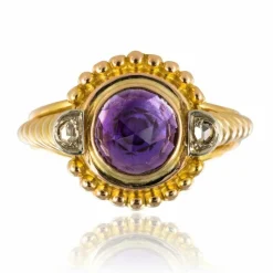Bague améthyste et diamants ancienne