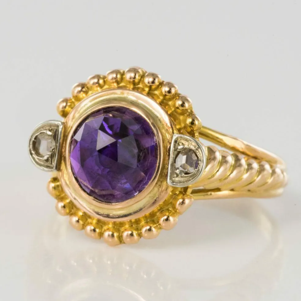 Bague améthyste et diamants ancienne