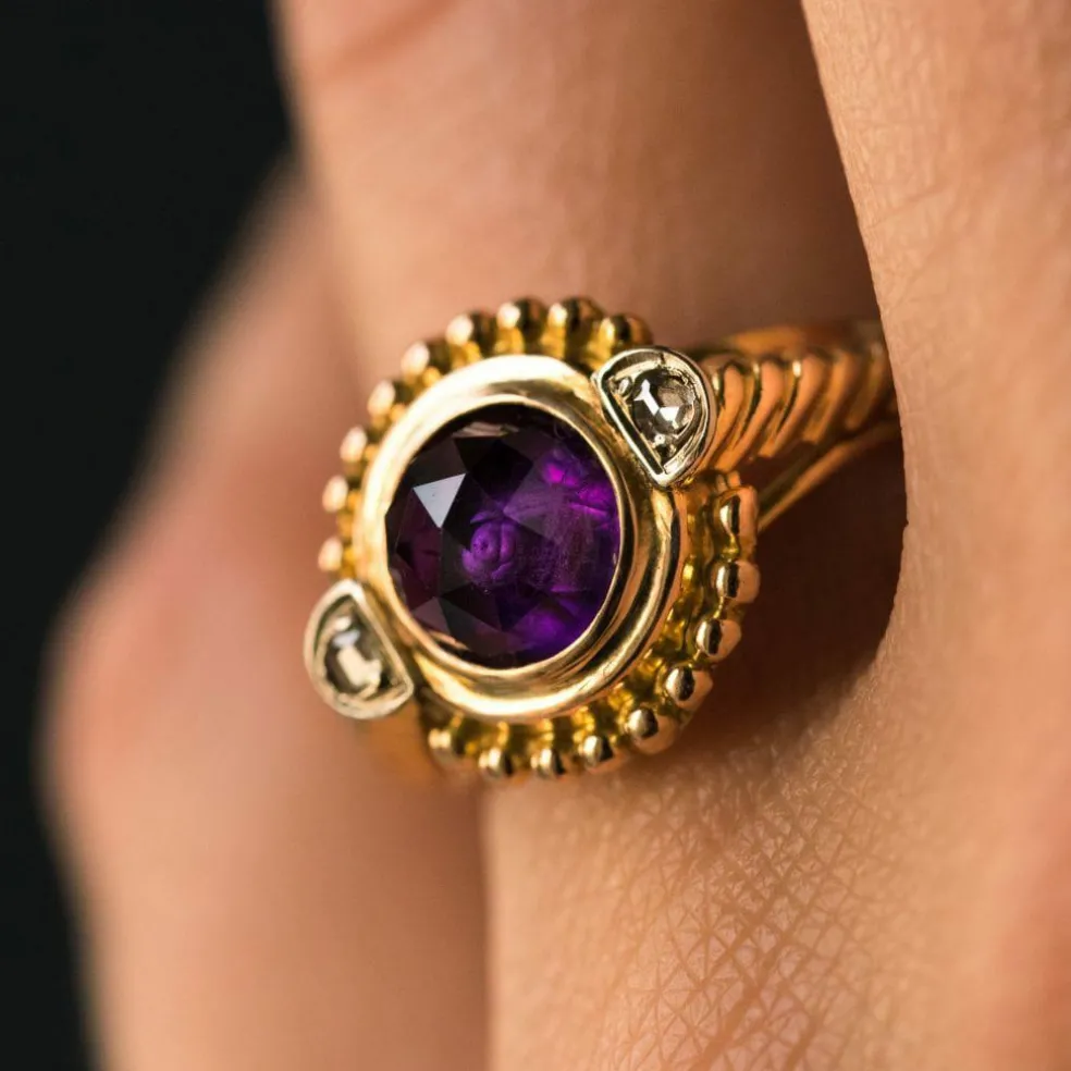 Bague améthyste et diamants ancienne