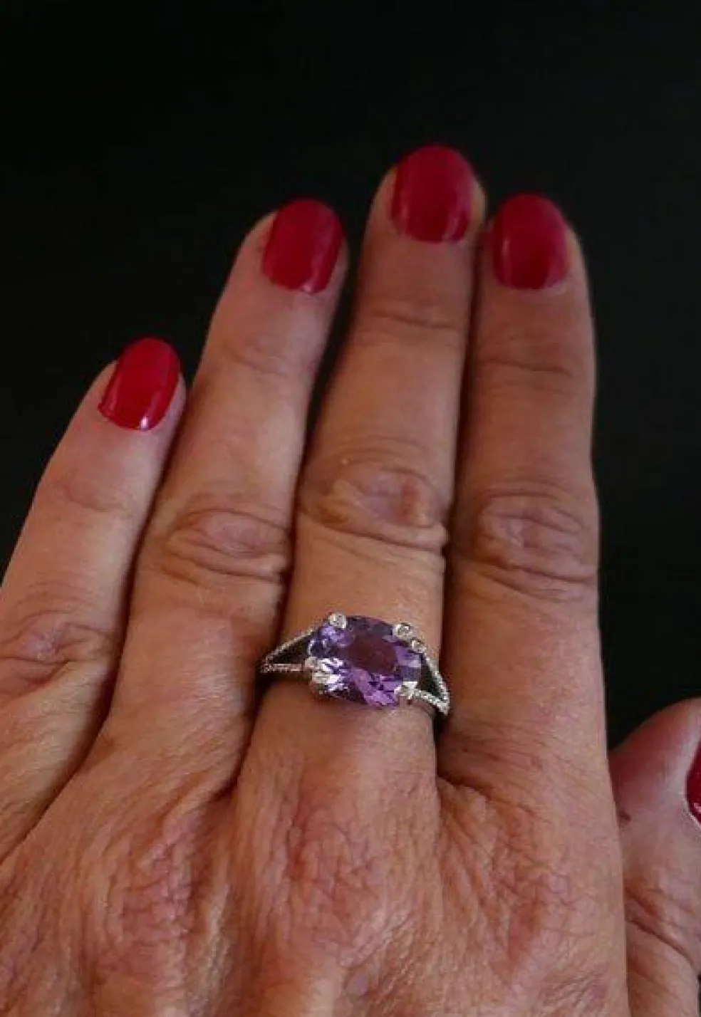 Bague Améthyste Et Diamants, Or Blanc 18 Carats.