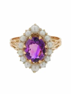 Bague améthyste et perles ancienne