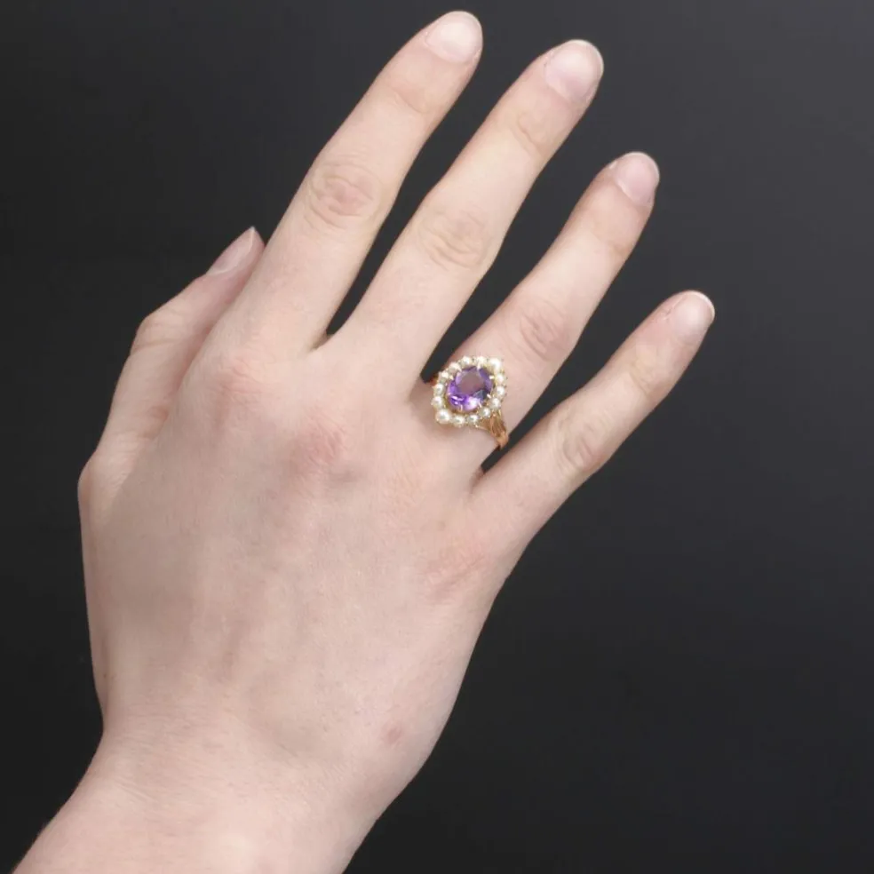 Bague améthyste et perles ancienne