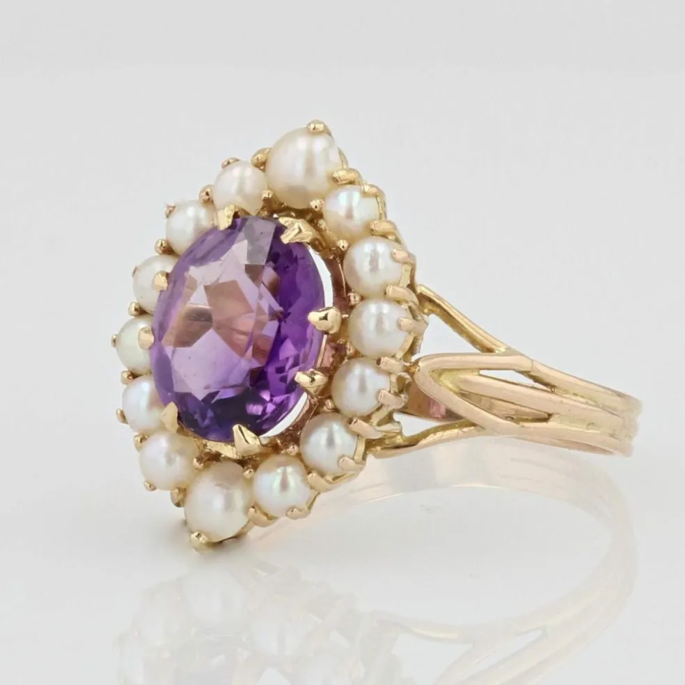 Bague améthyste et perles ancienne
