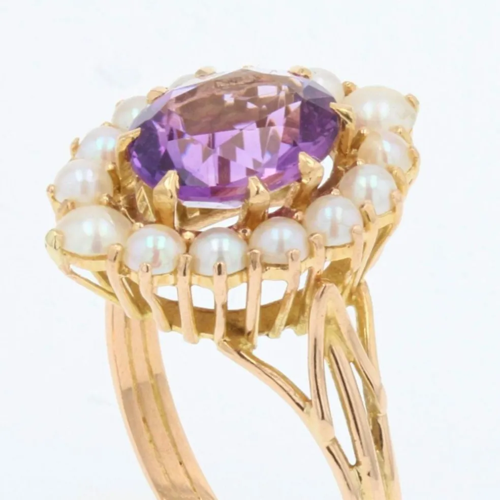 Bague améthyste et perles ancienne