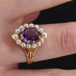 Bague améthyste et perles ancienne