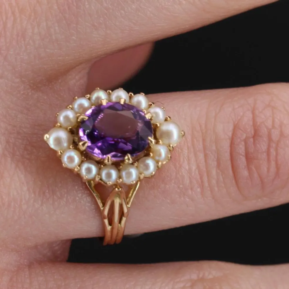Bague améthyste et perles ancienne