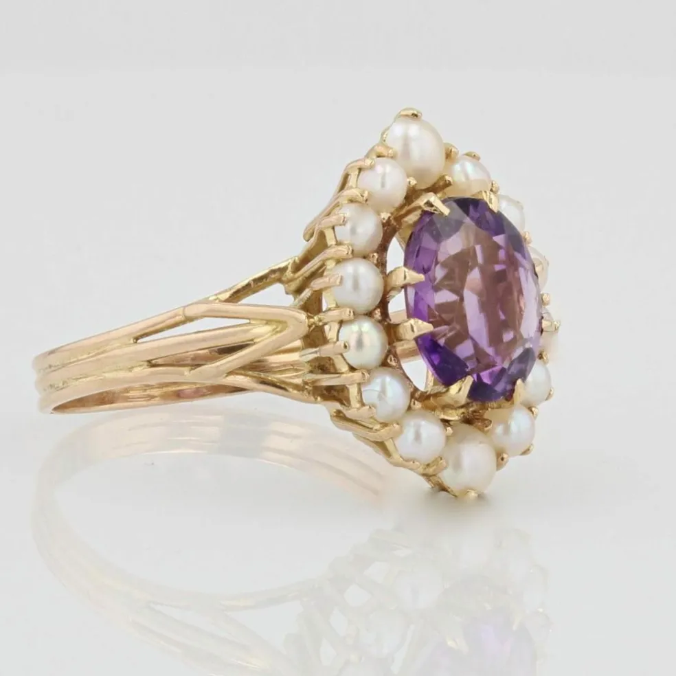 Bague améthyste et perles ancienne