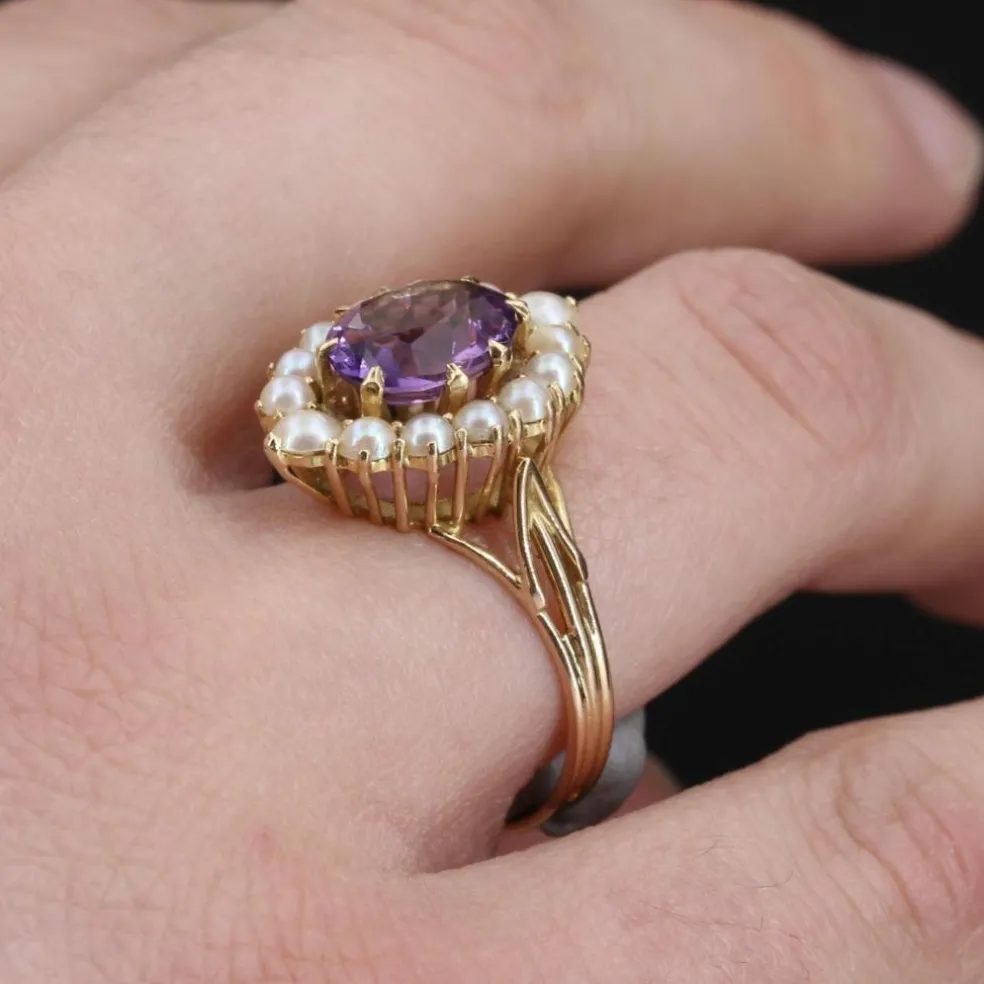 Bague améthyste et perles ancienne