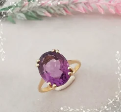 Bague Améthyste Ovale en Solitaire Or Jaune