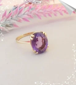 Bague Améthyste Ovale en Solitaire Or Jaune