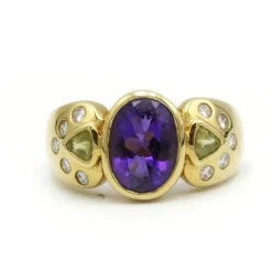 Bague améthyste, péridots & diamants