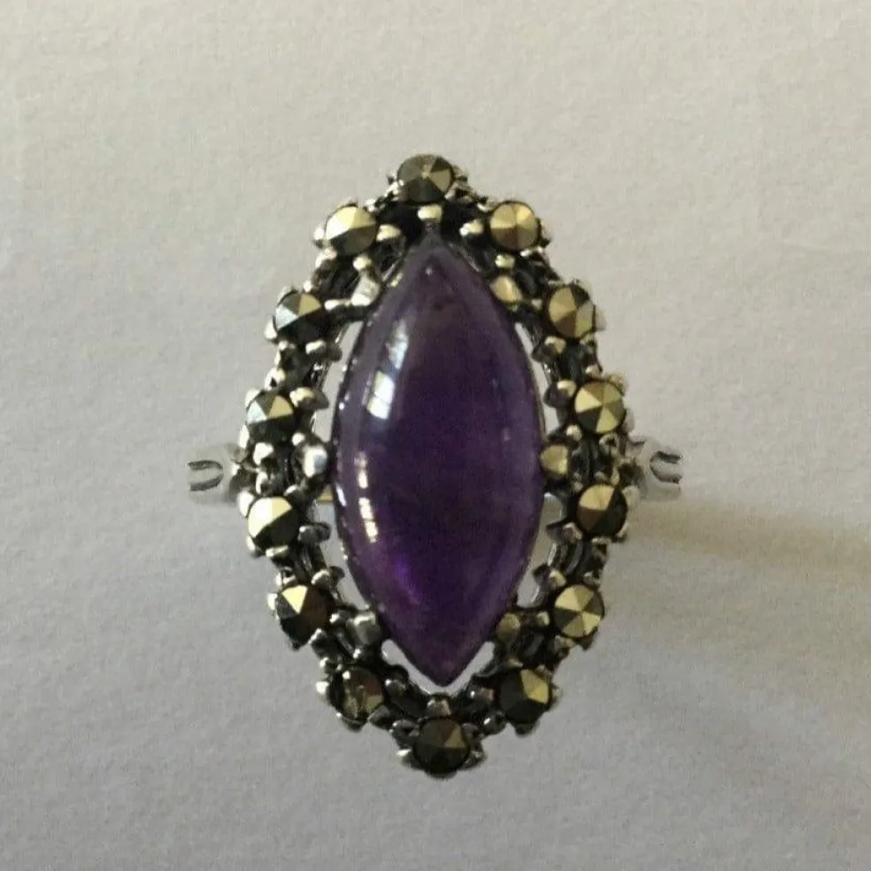 Bague Améthyste, quartz & marcassites