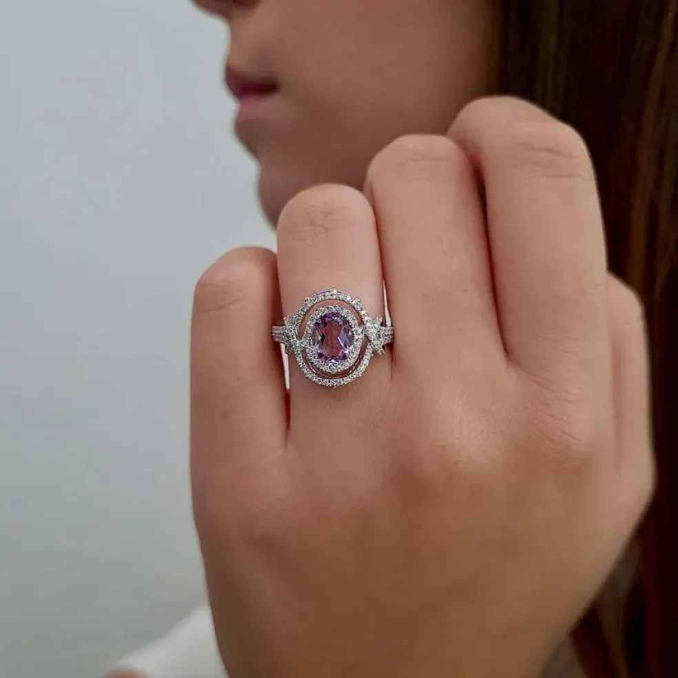 Bague améthystes diamants or blanc