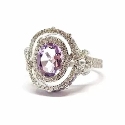Bague améthystes diamants or blanc