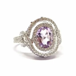 Bague améthystes diamants or blanc