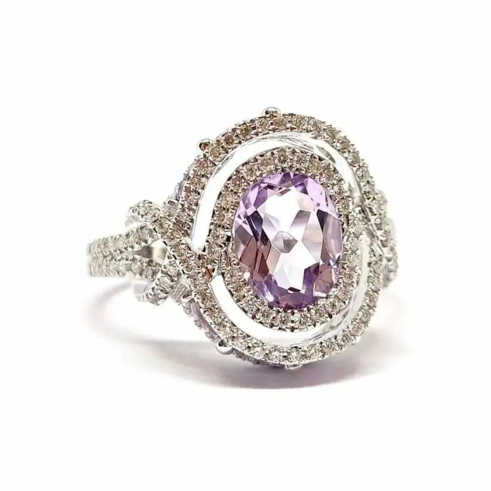 Bague améthystes diamants or blanc