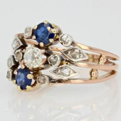 Bague ancienne 3 anneaux saphirs diamants
