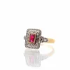 Bague ancienne 1920 rubis synthétique et diamants