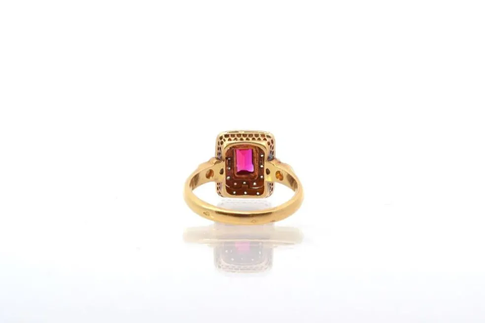 Bague ancienne 1920 rubis synthétique et diamants