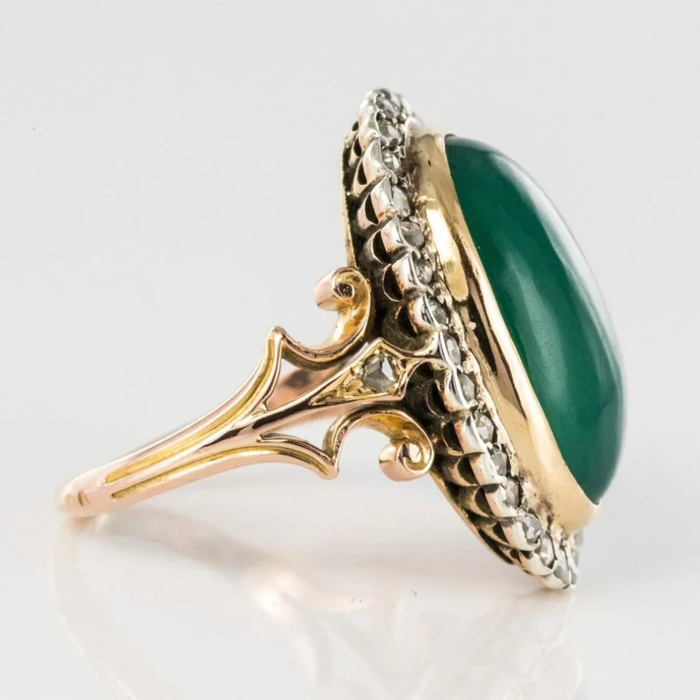 Bague ancienne agate verte et diamants taillés en rose