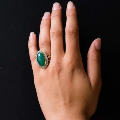 Bague ancienne agate verte et diamants taillés en rose