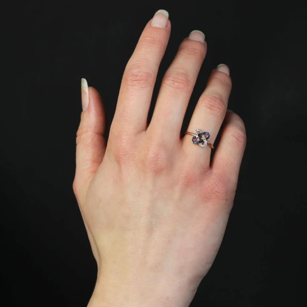 Bague ancienne agrafes de diamants et saphirs