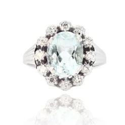 Bague ancienne aigue-marine et diamants