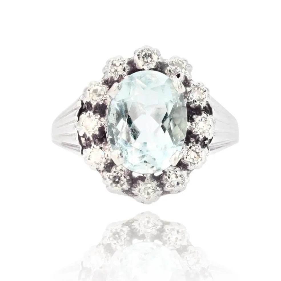 Bague ancienne aigue-marine et diamants