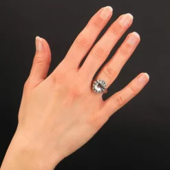 Bague ancienne aigue-marine et diamants
