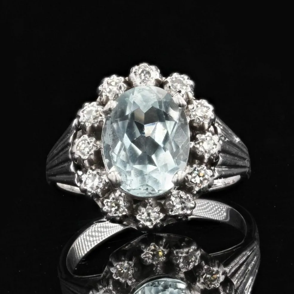 Bague ancienne aigue-marine et diamants