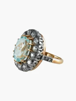 Bague ancienne Argent, Aigue Marine et Diamants