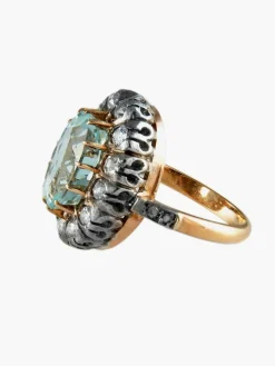 Bague ancienne Argent, Aigue Marine et Diamants
