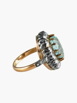 Bague ancienne Argent, Aigue Marine et Diamants