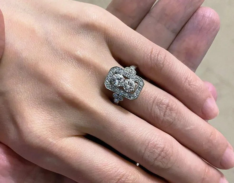 Bague ancienne Art Déco 1920 platine et diamants