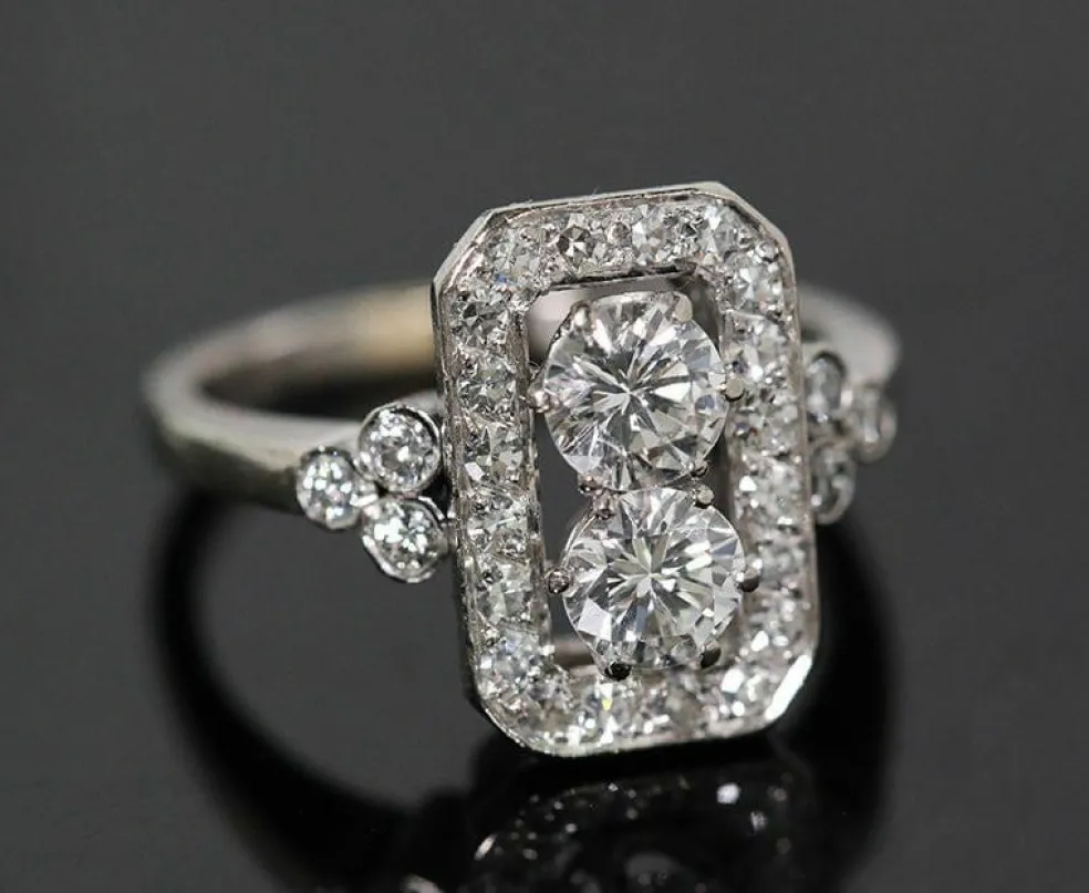 Bague ancienne Art Déco 1920 platine et diamants