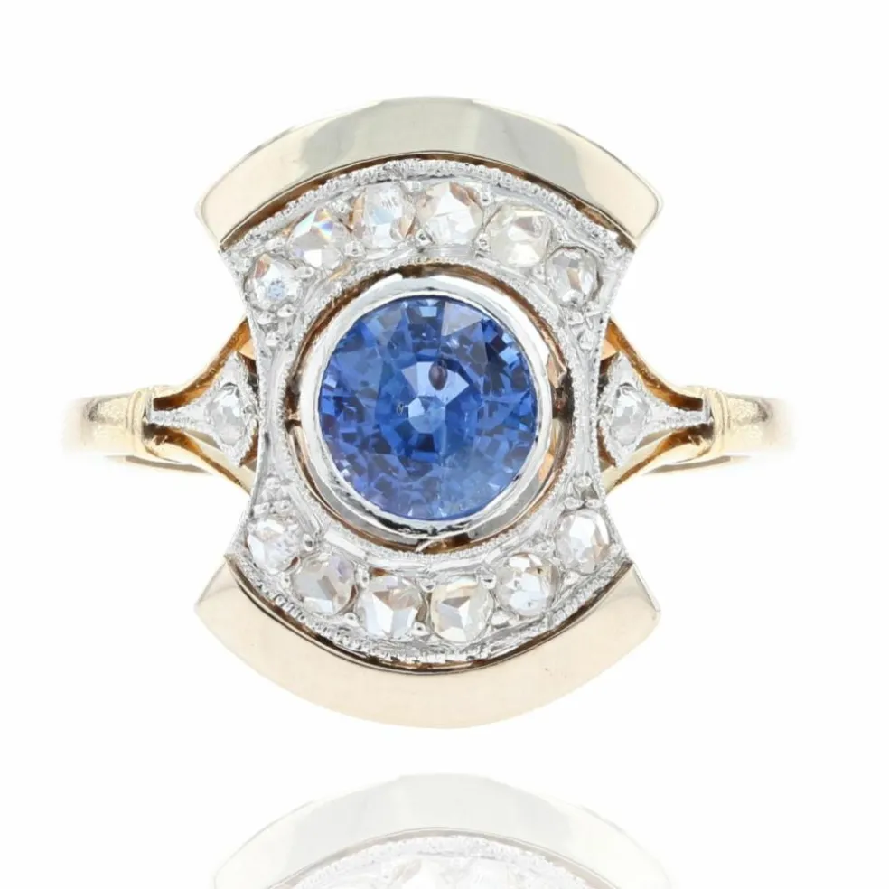 Bague ancienne art déco saphir diamants