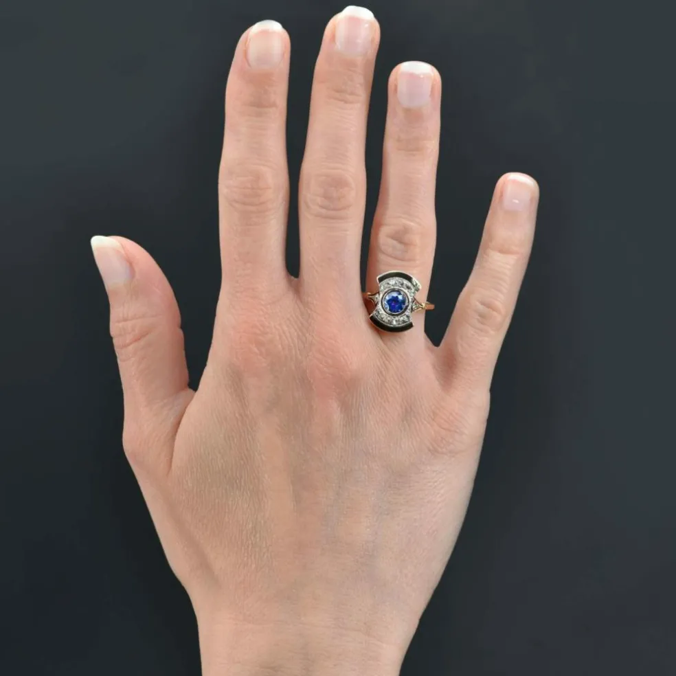Bague ancienne art déco saphir diamants