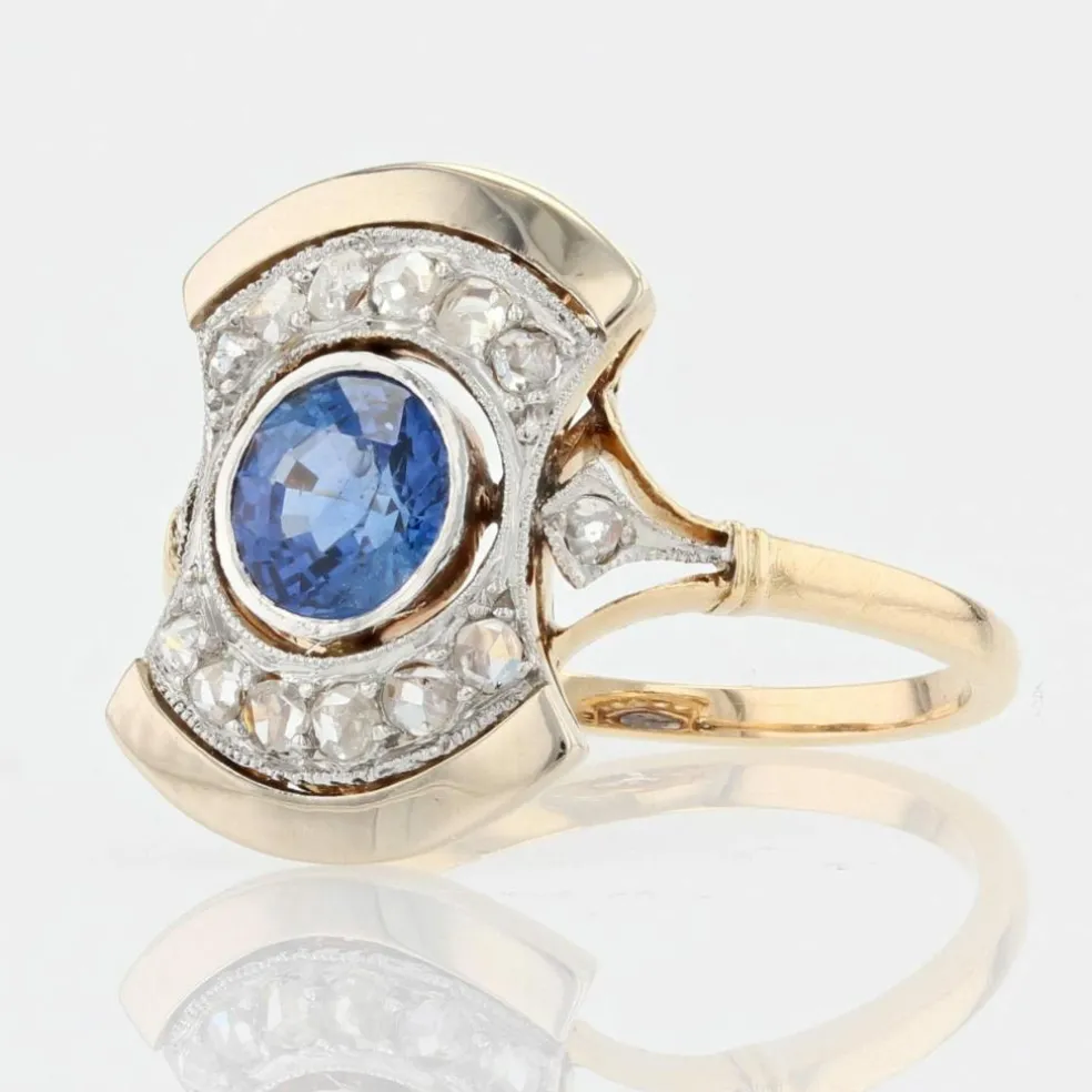 Bague ancienne art déco saphir diamants